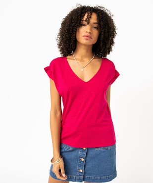 Tee-shirt femme à manches courtes froncées et col V vue5 - GEMO(FEMME PAP) - GEMO