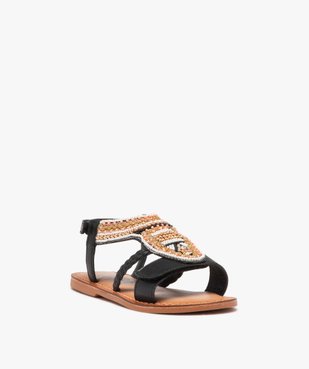 Sandales fille en cuir dessus en perles et à scratch vue2 - GEMO (ENFANT) - GEMO