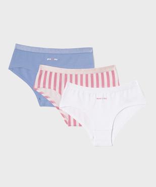 Shorties en coton biologique avec inscriptions et rayures fille (lot de 3) vue1 - GEMO 4G FILLE - GEMO