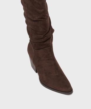 Bottes à talon cubain en  suédine plissée femme vue5 - SANS MARQUE - GEMO