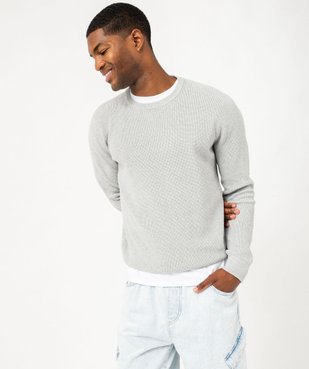 Pull col rond en coton uni homme vue1 - GEMO (HOMME) - GEMO