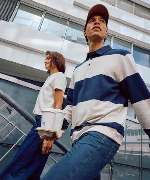 Sweat à rayures avec col chemise homme vue7 - GEMO (HOMME) - GEMO