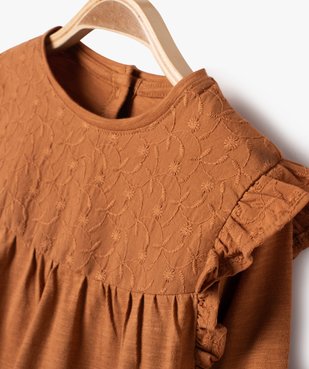 Tee-shirt manches longues volantées à plastron brodé bébé fille vue3 - GEMO(BEBE DEBT) - GEMO