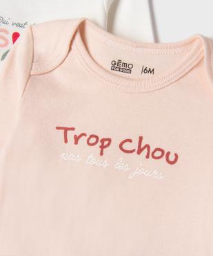 Bodies manches longues avec messages bébé fille (lot de 3) vue2 - GEMO 4G BEBE - GEMO