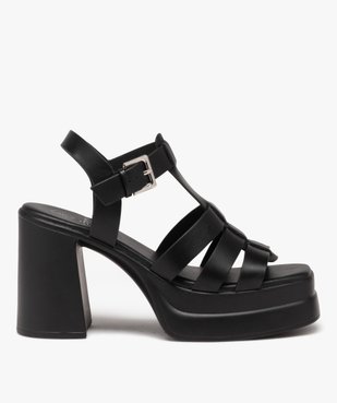 Sandales femme unies à talon haut carré et semelle plateforme avec bride à boucle vue1 - GEMO(URBAIN) - GEMO