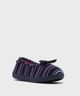 Chaussons enveloppants en velours à rayures femme - Isotoner vue2 - ISOTONER - GEMO