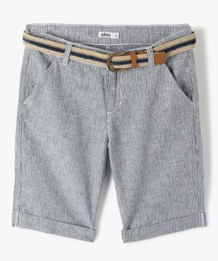 Bermuda garçon à rayures avec ceinture tressée vue2 - GEMO (JUNIOR) - GEMO