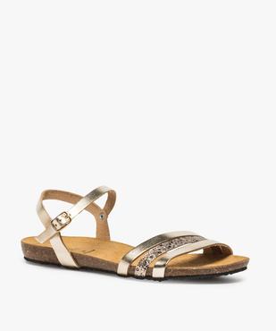 Sandales femme dorées à petit talon compensé vue2 - GEMO (CASUAL) - GEMO