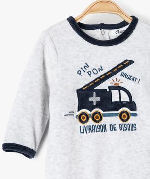 Pyjama bébé garçon en velours avec motif camion de pompiers vue2 - GEMO(BB COUCHE) - GEMO