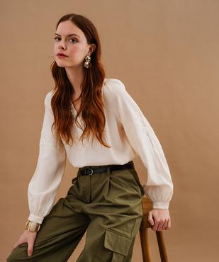 Blouse manches longues bohème à dentelle femme vue2 - GEMO(FEMME PAP) - GEMO