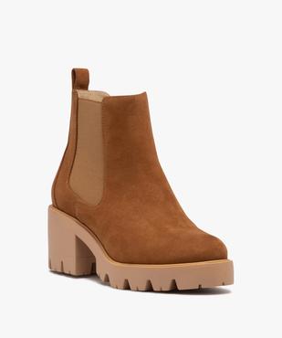 Boots femme à talon large en suédine unie avec semelle crantée  vue3 - GEMO 4G FEMME - GEMO