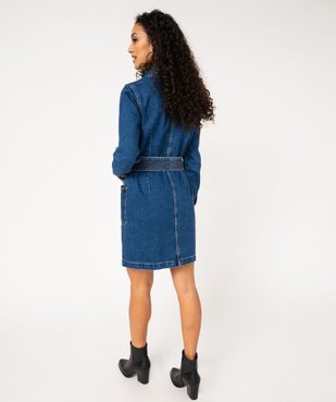 Robe en jean à manches longues avec large ceinture femme vue3 - GEMO(FEMME PAP) - GEMO