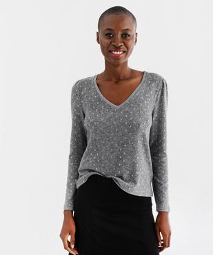 Tee-shirt manches longues avec col V à motifs scintillants femme vue1 - GEMO(FEMME PAP) - GEMO
