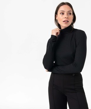 Tee-shirt femme en maille côtelée avec col roulé vue2 - GEMO(FEMME PAP) - GEMO