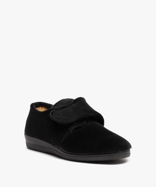 Chaussons femme confort en velours uni et bride scratch vue2 - GEMO(HOMWR FEM) - GEMO