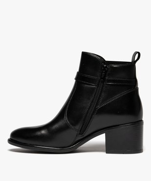 Boots femme à talon carré dessus en cuir uni à zip et bride à boucle fantaisie - Taneo vue3 - TANEO - GEMO