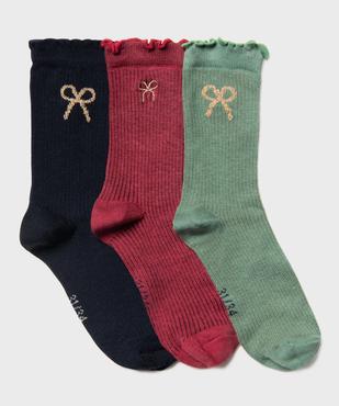 Chaussettes avec motif noeud et finitions froncées fille (lot de 3) vue2 - GEMO 4G FILLE - GEMO