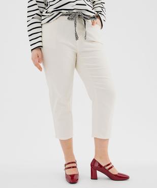 Pantacourt slim taille haute en coton stretch avec ceinture à nouer femme grande taille vue1 - GEMO 4G GT - GEMO