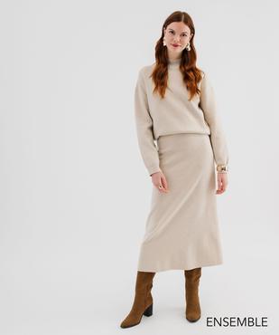 Ensemble pull et jupe longue en maille beige pour femme - GEMO