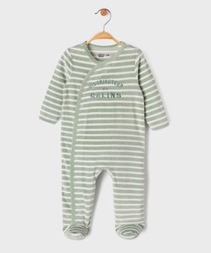 Pyjama en velours à rayures avec message brodé bébé garçon vue1 - GEMO 4G BEBE - GEMO