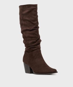 Bottes à talon cubain en  suédine plissée femme vue2 - SANS MARQUE - GEMO