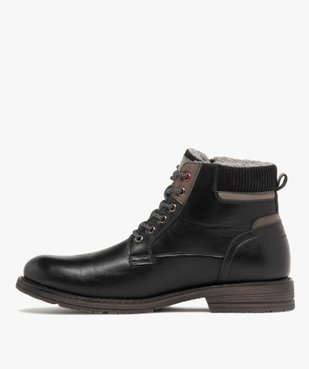 Boots homme fourrées à lacets et zip latéral avec col côtelé  vue4 - URBAN STEPS - GEMO
