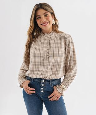 Blouse à carreaux avec finitions froncées femme vue1 - GEMO 4G FEMME - GEMO