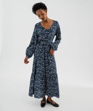 Robe chemise longue à manches longues en viscose fleurie femme vue1 - GEMO 4G FEMME - GEMO