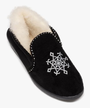 Chaussons femme pantoufles unies à col retourné avec semelle compensée et dessus brodé vue5 - GEMO 4G FEMME - GEMO