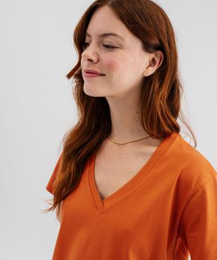 Tee-shirt manches courtes col V uni en coton femme vue2 - GEMO 4G FEMME - GEMO