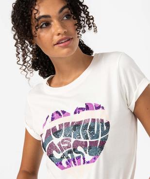 Tee-shirt femme à manches courtes avec large motif à sequins vue2 - GEMO 4G FEMME - GEMO