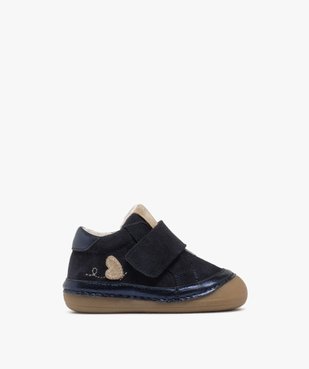 Chaussures premiers pas bébé fille baskets pailletées en cuir à large scratch - Alma Planète vue1 - ALMA - GEMO