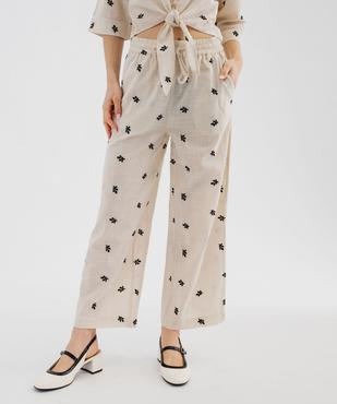 Pantalon large en coton brodée à taille élastiquée vue2 - GEMO(FEMME PAP) - GEMO