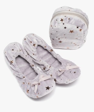 Chaussons femme ballerines en velours + pochette de voyage vue1 - GEMO(HOMWR FEM) - GEMO