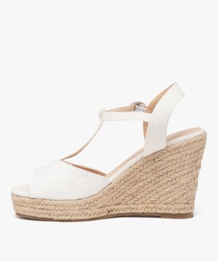 Sandales femme compensées avec brides à broderie anglaise vue3 - GEMO(URBAIN) - GEMO