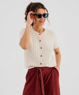 Gilet manches courtes torsadé à boutons fantaisie femme vue1 - GEMO(FEMME PAP) - GEMO