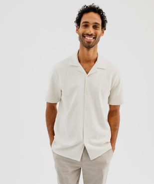 Chemise Homme Manches Courtes Col Cubain - Blanc, Décontractée, Léger, Idéale été (taille à Choisir)