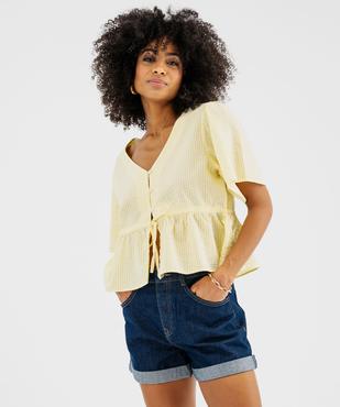 Blouse manches courtes en seersucker à basque femme vue1 - GEMO(FEMME PAP) - GEMO