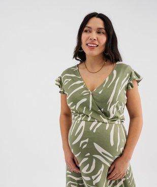 Robe longue à col cache-cœur et manches courtes volantées femme vue3 - GEMO 4G MATERN - GEMO