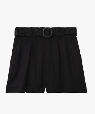 Short taille haute en toile avec ceinture tressée femme vue4 - GEMO(FEMME PAP) - GEMO