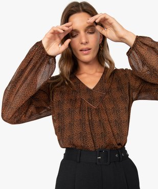 Blouse femme en voile imprimé et fines rayures pailletées vue2 - GEMO(FEMME PAP) - GEMO