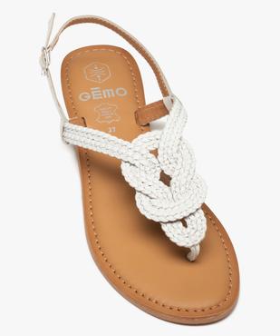 Sandales femme à talon plat et brides entre-doigts tressées en cuir vue5 - GEMO (CASUAL) - GEMO