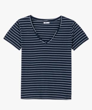 Tee-shirt femme rayé à manches courtes avec col V vue4 - GEMO(FEMME PAP) - GEMO