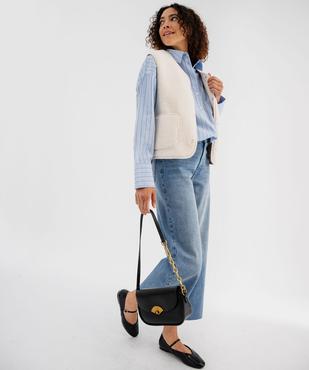 Jean wide leg cropped en denim délavé femme vue4 - GEMO 4G FEMME - GEMO