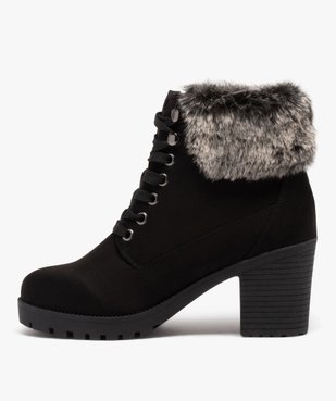 Boots femme unies à talon haut carré et col fourré vue3 - GEMO(URBAIN) - GEMO