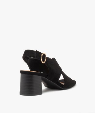 Sandales femme à talon carré avec brides larges croisées unies en suédine vue5 - GEMO(URBAIN) - GEMO