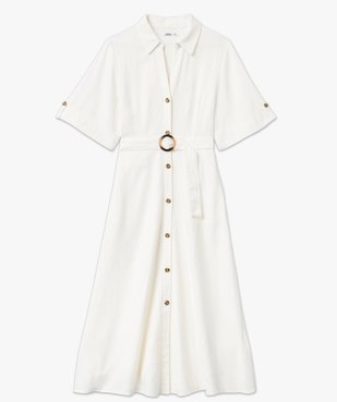 Robe chemise longue à manches courtes en lin et viscose femme vue4 - GEMO 4G FEMME - GEMO