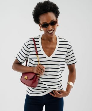 Tee-shirt manches courtes et col V à rayures femme. vue1 - GEMO 4G FEMME - GEMO