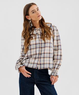 Blouse manches longues à carreaux à col fantaisie et boutonnière femme vue1 - GEMO(FEMME PAP) - GEMO