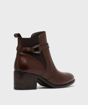 Boots femme à talon carré dessus en cuir uni à zip et bride à boucle fantaisie - Taneo vue10 - TANEO - GEMO